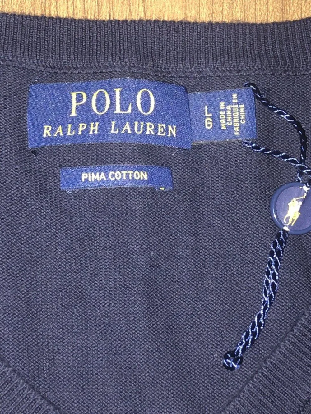 Polo Ralph Lauren Navy Blue Pullover Sweater Large Long Sleeve V Neck Pima